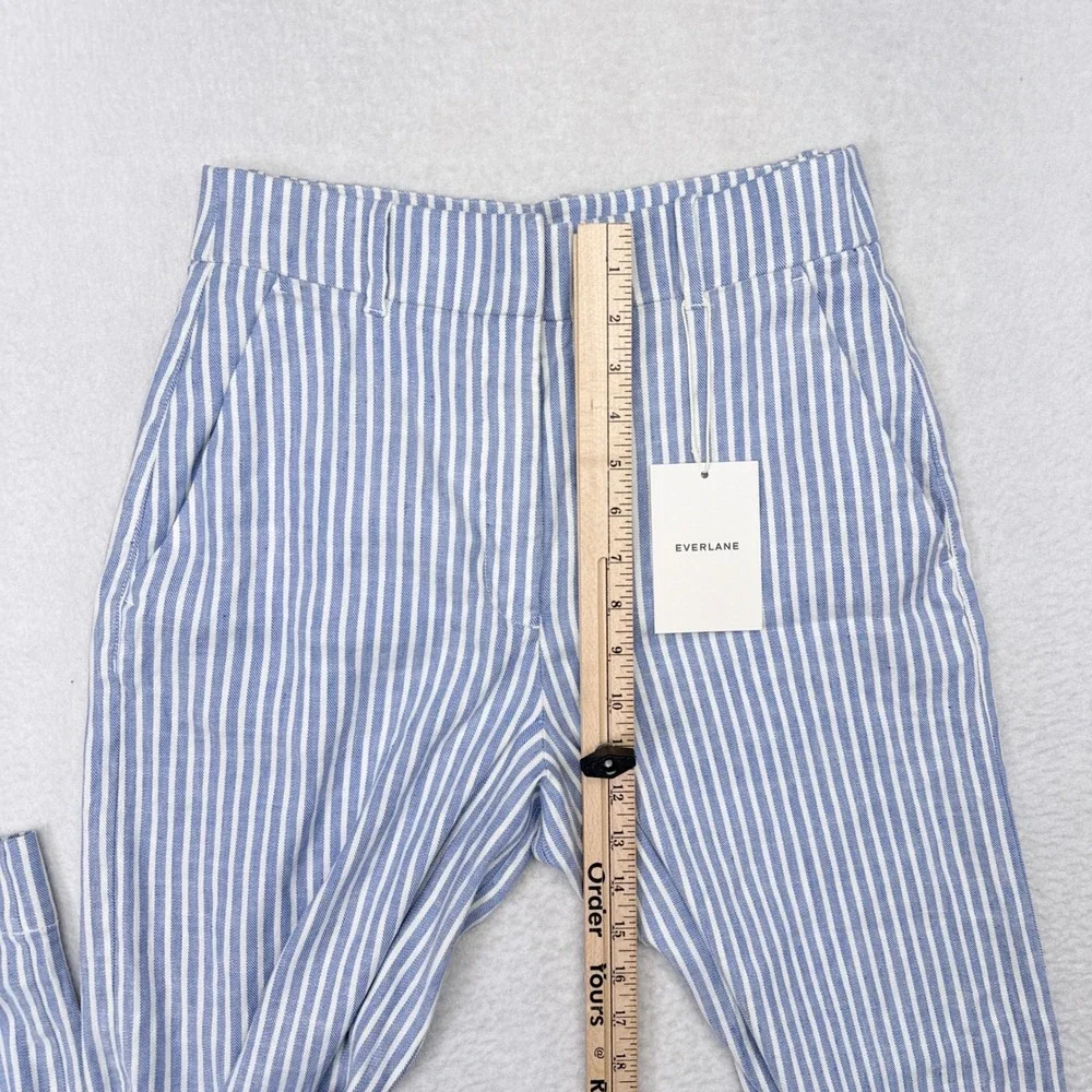 Everlane Wide Leg Pants Women Size 4 Blue White Striped Stretch Linen Flax NEW